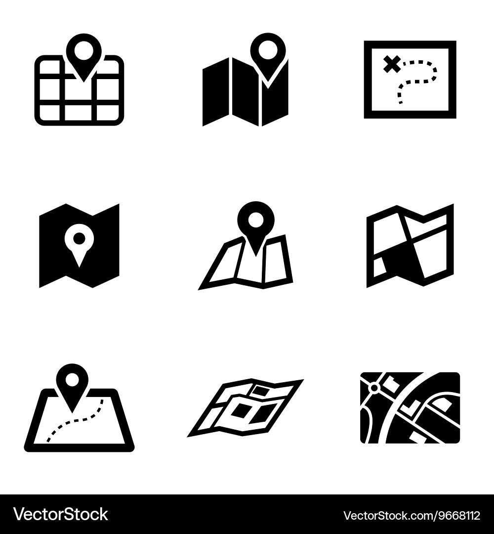 Black Map Icon Set - Navigation vector image