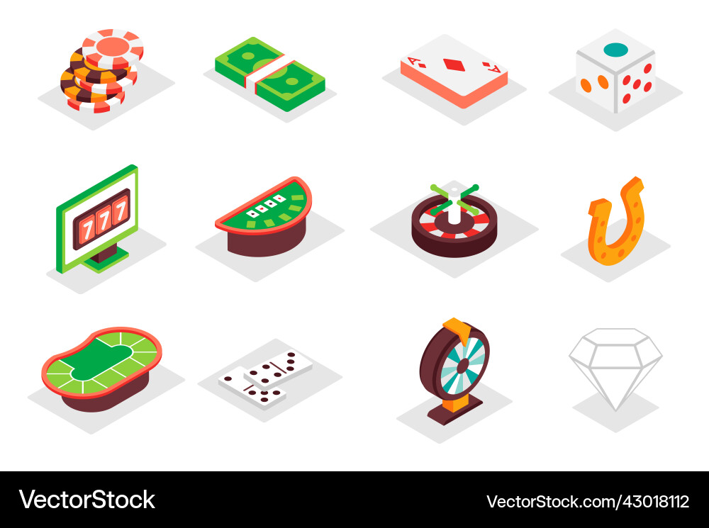 Casino concept 3d isometric icons set pack Casino concept 3d isometric icons set pack vector image