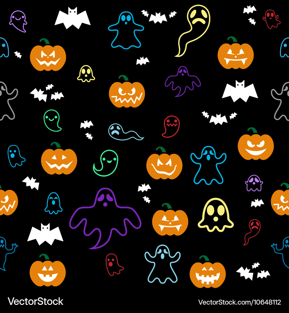 Halloween Ghosts, Bats & Pumpkins Pattern vector image