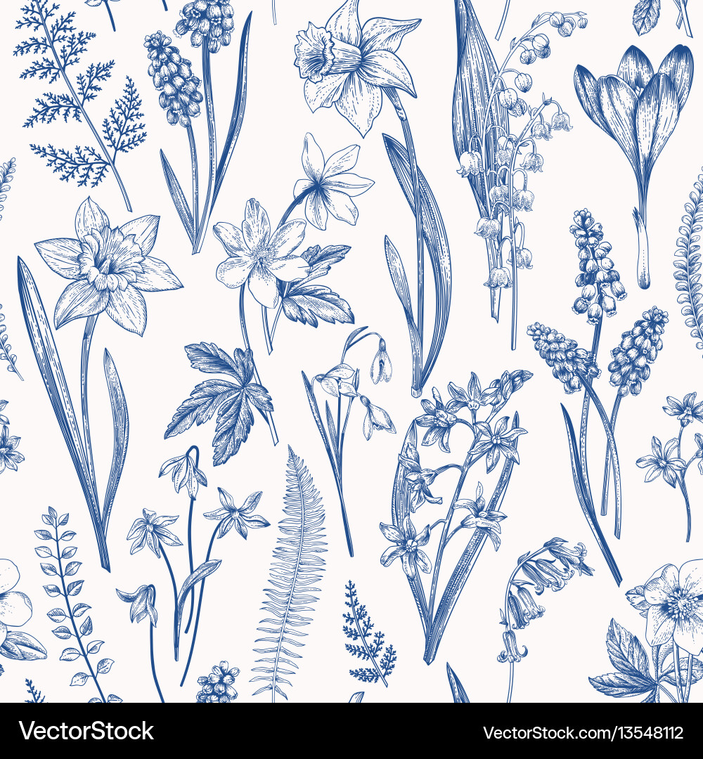 Vintage Blumen Frühling Muster Vektorbild