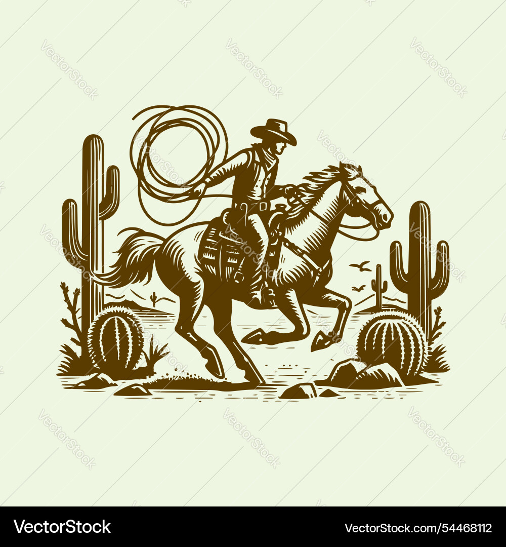 Western cowboy riding a galloping horse Royalty Free Vector