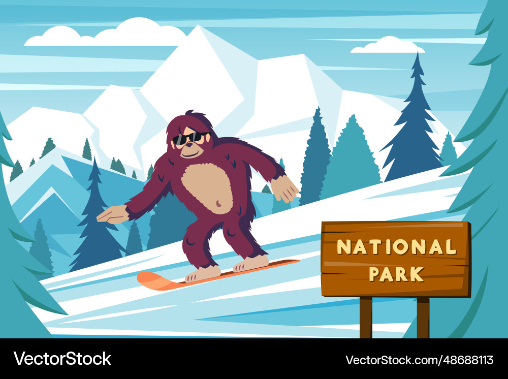 Bigfoot Ski Cartoon Biologie alte Gorilla Bigfoot Ski Cartoon Biologie alte Gorilla vektorbild