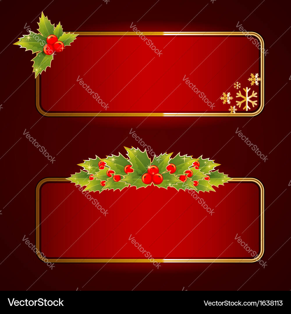 Festive Holly Christmas Banners Vector Image