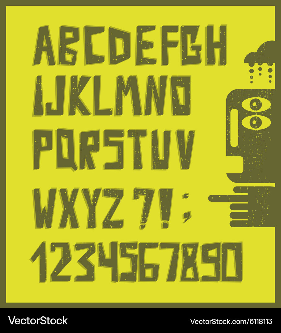 Funny alphabet letters with numbers in retro style Vector Image