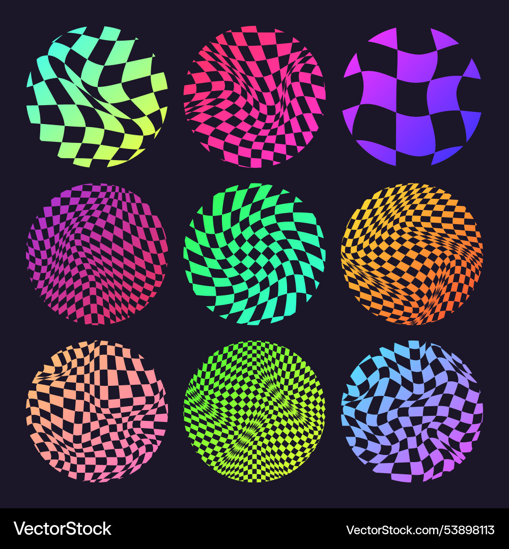 Groovy checkered pattern neon round tiled grid Groovy checkered pattern neon round tiled grid vector image