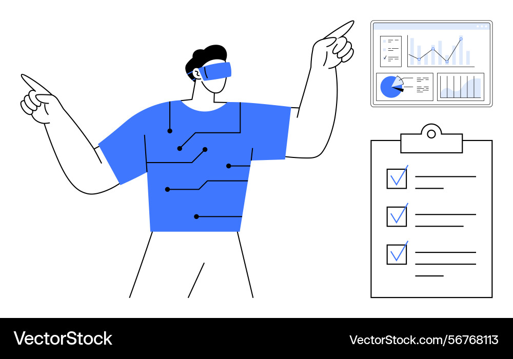 Man using virtual reality technology for data Man using virtual reality technology for data vector image