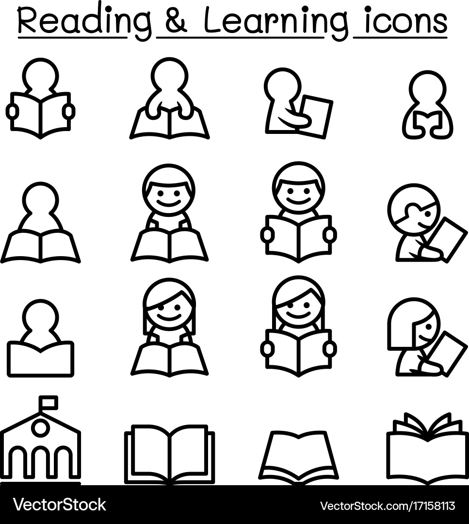 Reading learning studying icon set in thin line vector image