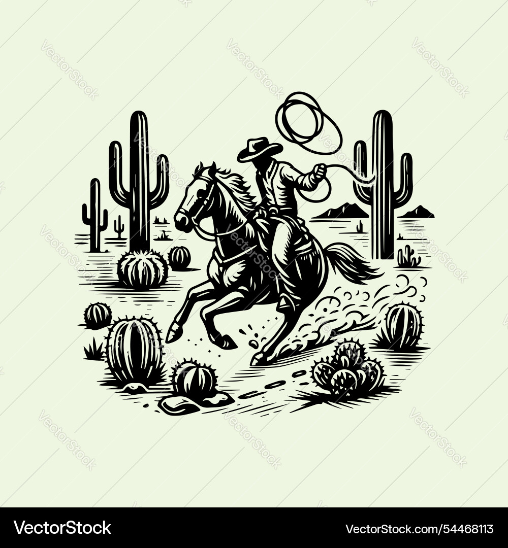 Western cowboy riding a galloping horse Royalty Free Vector