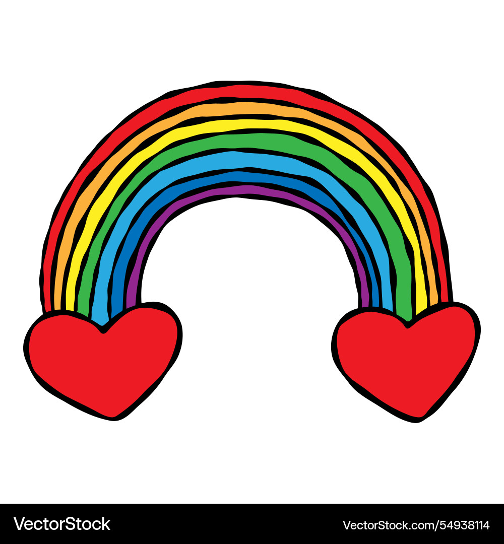 Colorful vibrant rainbow with hearts hand drawn Colorful vibrant rainbow with hearts hand drawn Vector Image