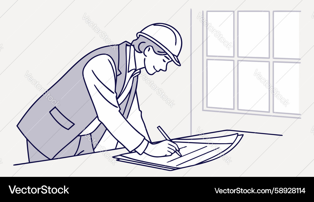 Engineer Analyzing Blueprint Vector Image