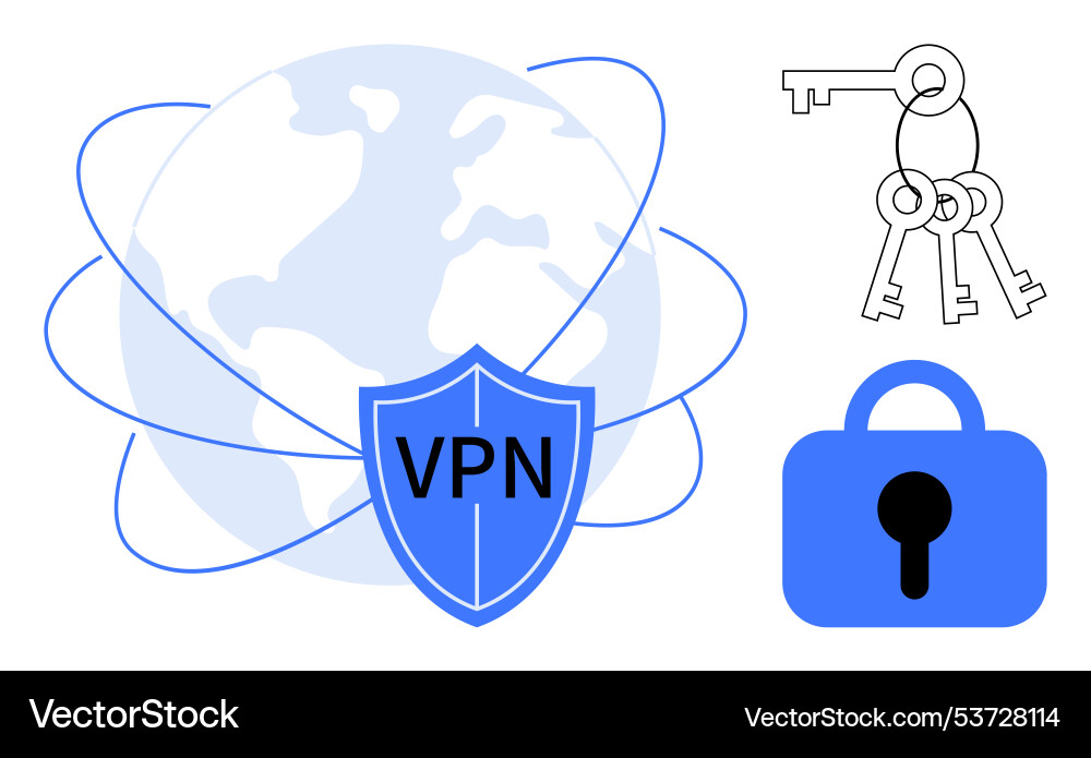 Global internet security with vpn keys and lock Global internet security with vpn keys and lock vector image