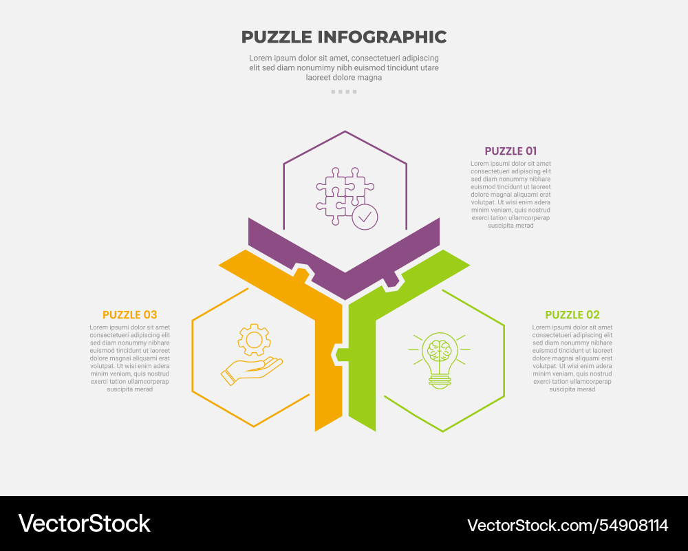 Puzzle infographic outline style with 3 point Puzzle infographic outline style with 3 point Vector Image