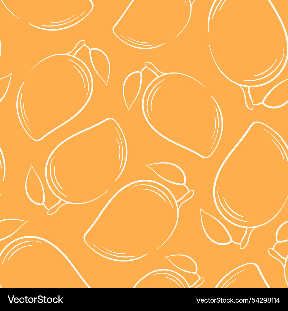 Seamless mango pattern in line art style on orange Seamless mango pattern in line art style on orange vector image