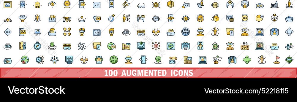 100 augmented icons set color line style 100 augmented icons set color line style vector image