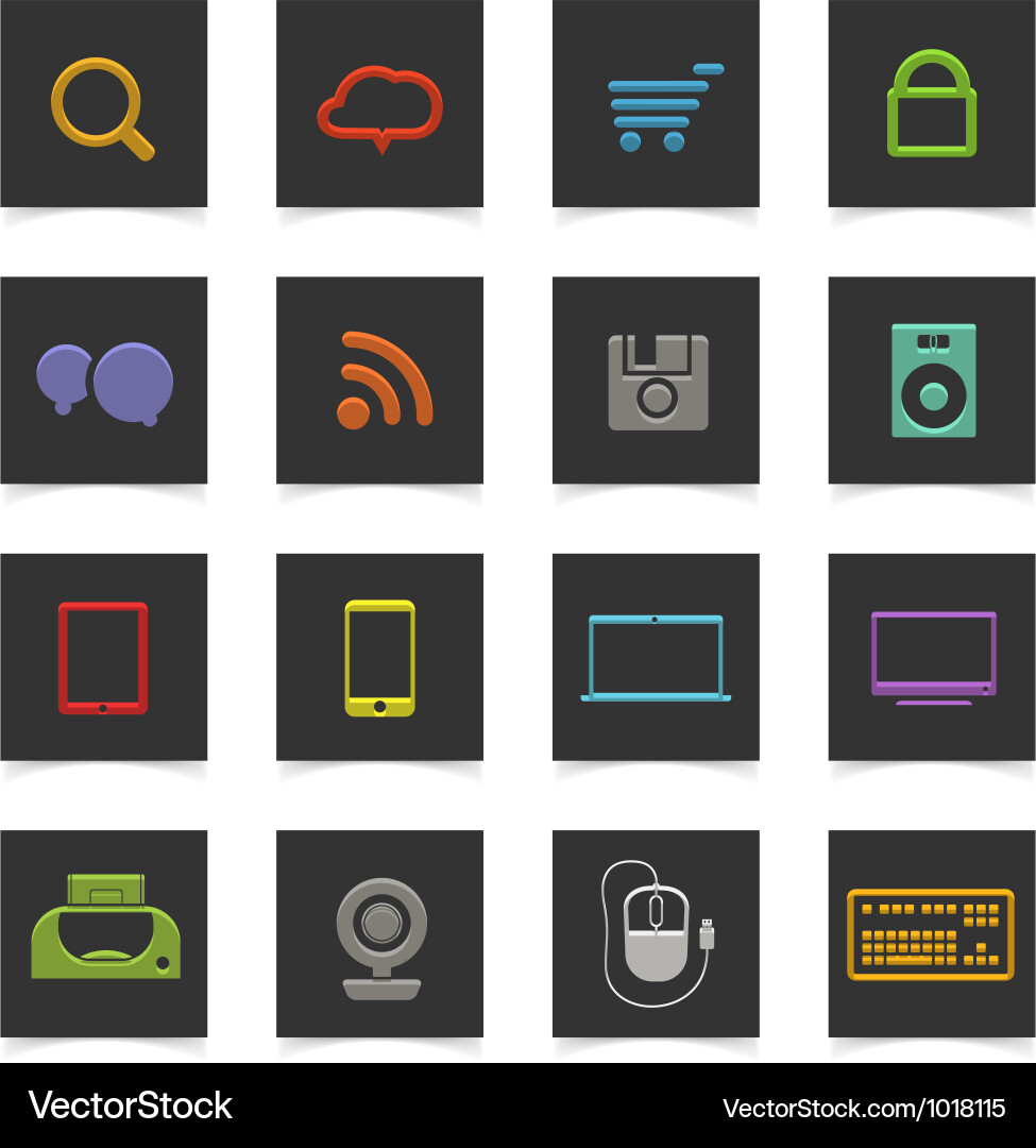 Black buttons with color icons vector image