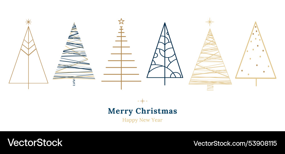 Christmas trees set in minimalistic linear style Vector Image