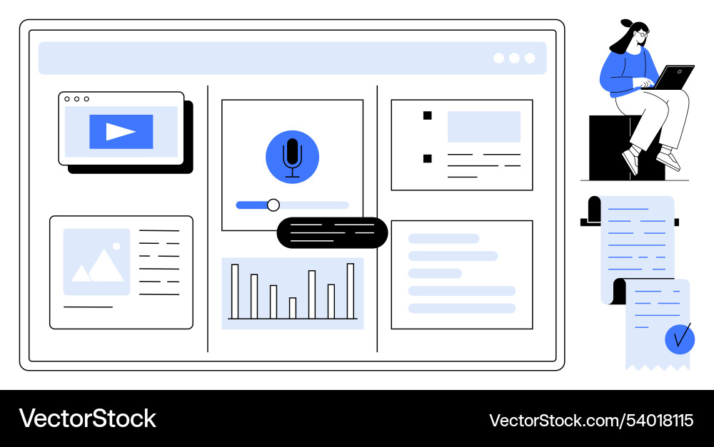 Digital workspace elements with icons and graphs Digital workspace elements with icons and graphs vector image