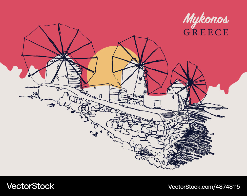 Drawing sketch of the traditional aegean Drawing sketch of the traditional aegean vector image