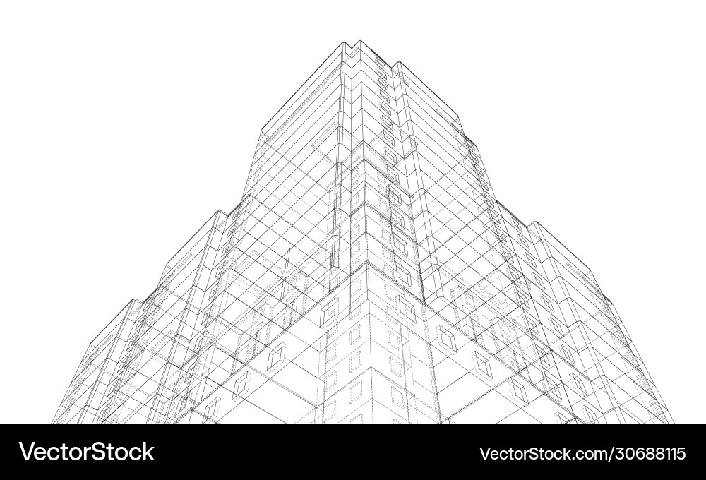 Multi-Story Building Wireframe Model Vector Image