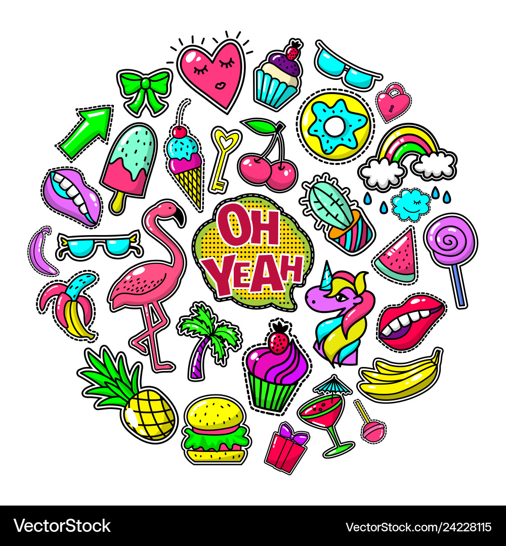 Pop art colorful patches round concept vector image