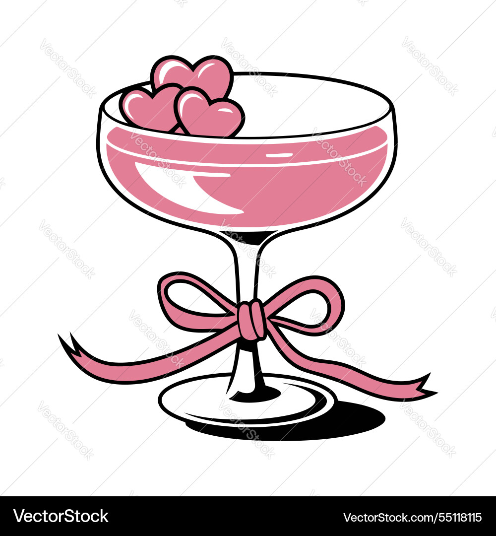 Rosa Cocktailglas mit Herz und Band Rosa Cocktailglas mit Herz und Band vektorbild