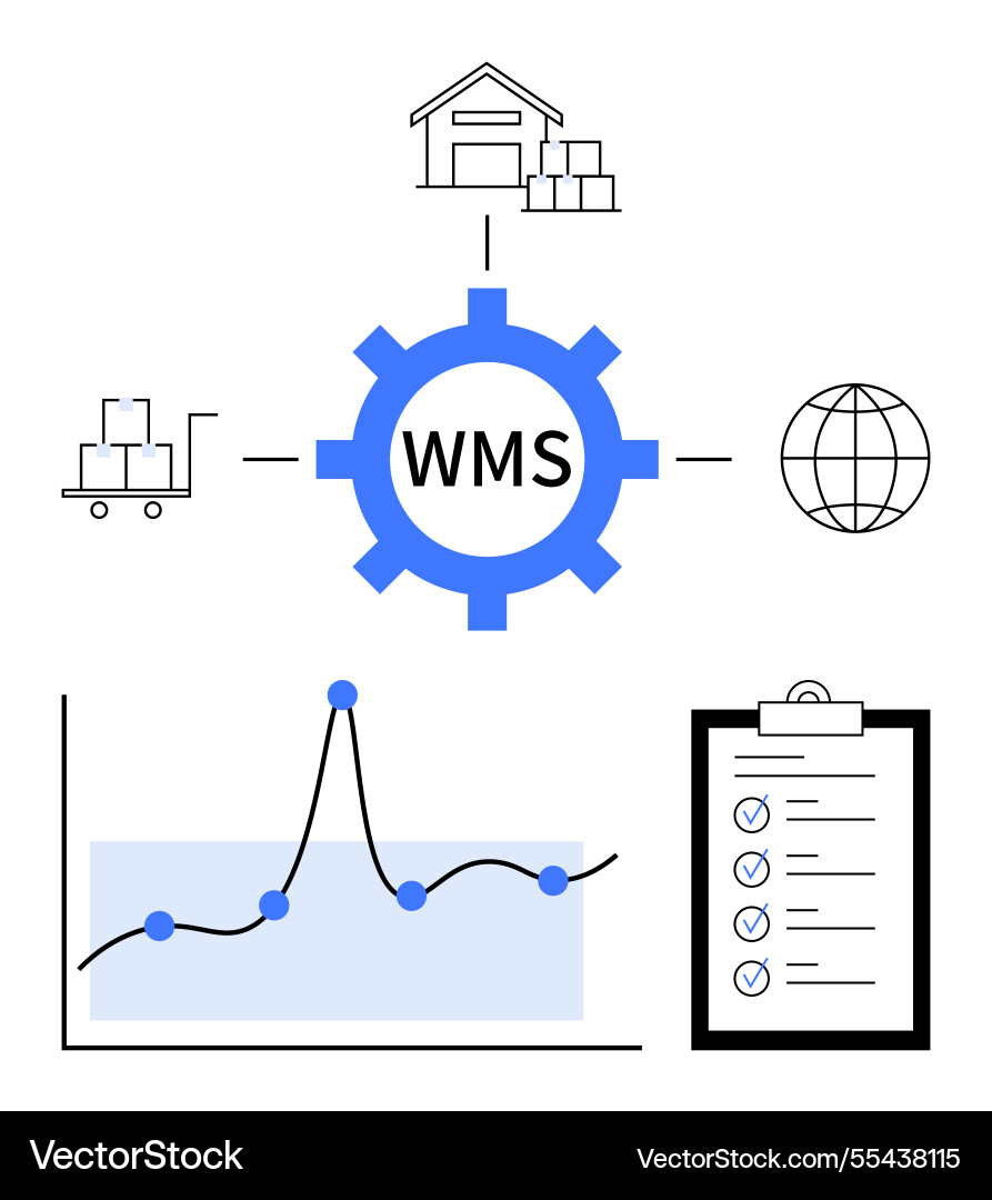 Warehouse management system elements with graph Warehouse management system elements with graph vector image