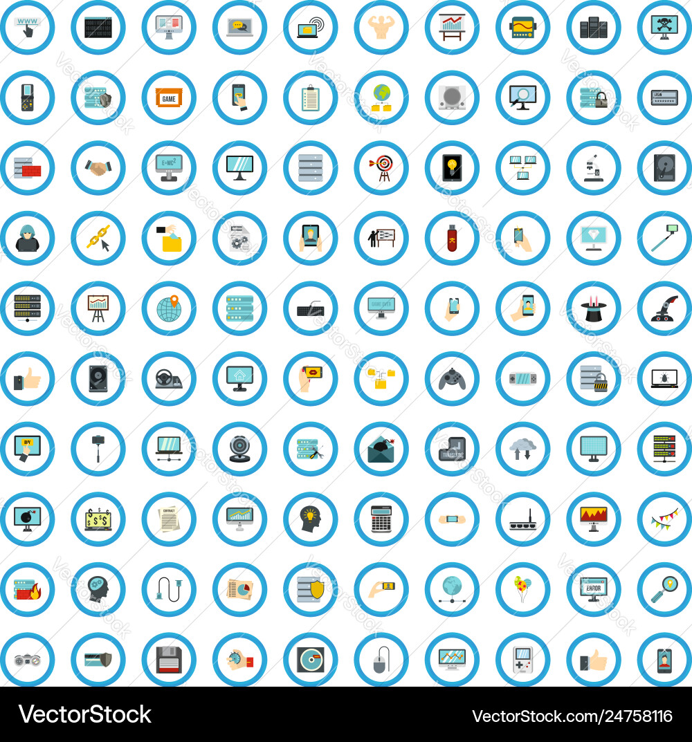 100 programming review icons set flat style 100 programming review icons set flat style vector image
