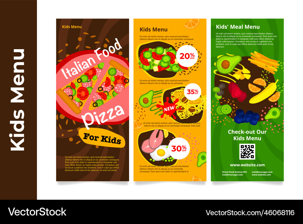 Kids menu cafe restaurant meal sale discount Kids menu cafe restaurant meal sale discount vector image