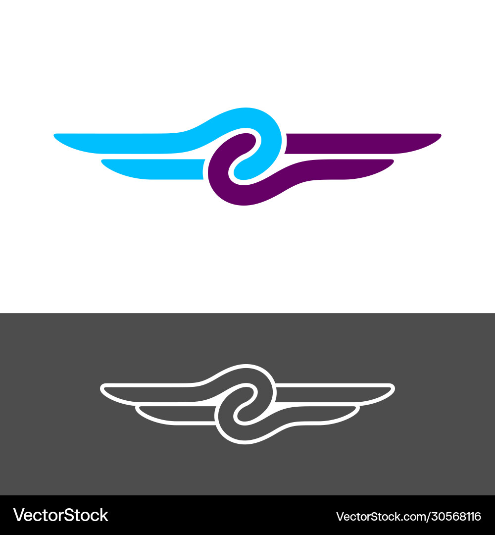 Knot Style Logo mit Flügeln zwei Farbseilen Knot Style Logo mit Flügeln zwei Farbseilen vektorbild
