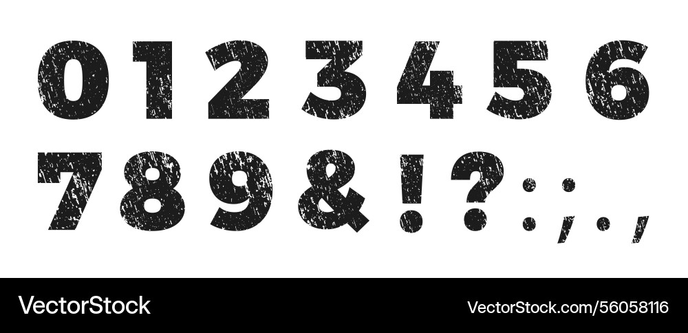 Numbers and punctuation marks rough texture font Numbers and punctuation marks rough texture font vector image