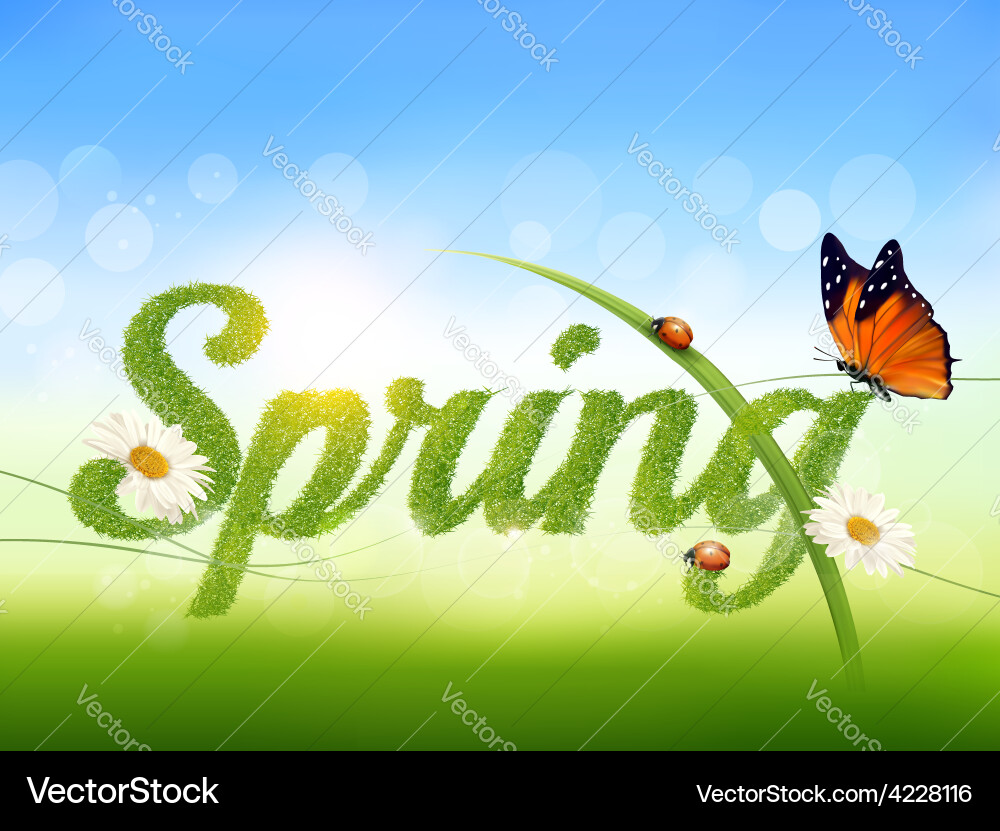 Spring background with grass sky and a butterfly Vector Image