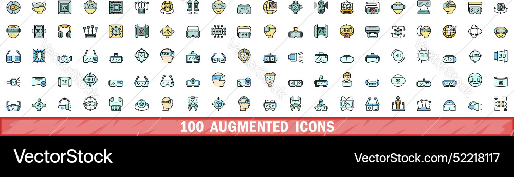 100 augmented icons set color line style 100 augmented icons set color line style vector image
