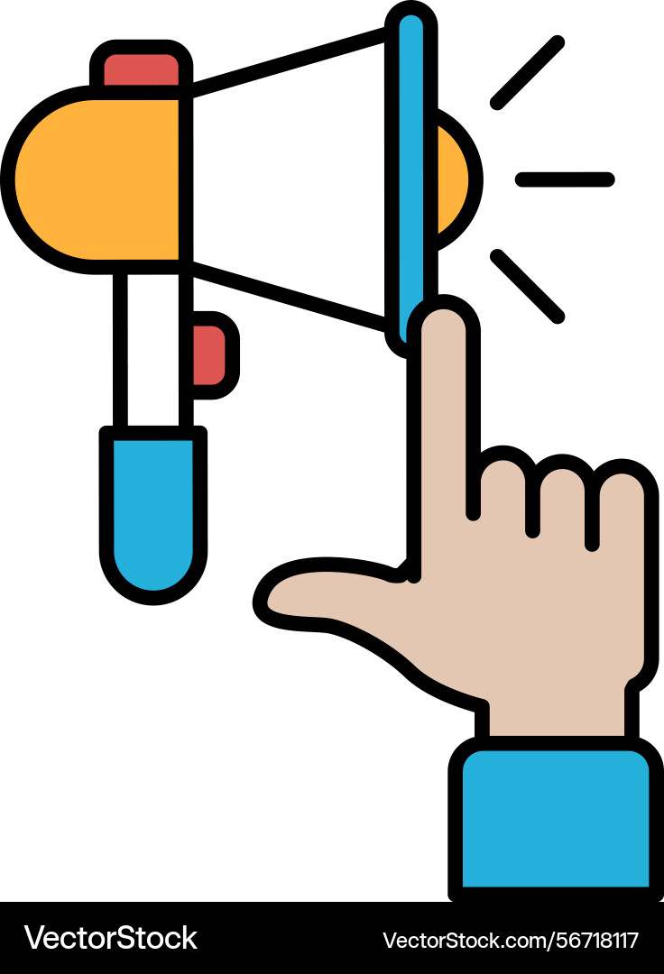 A hand pointing at microphone with red button vector image