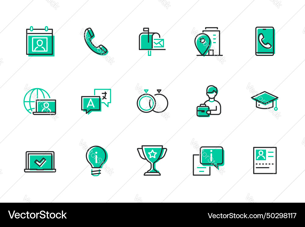 Information exchange - set of line design style vector image