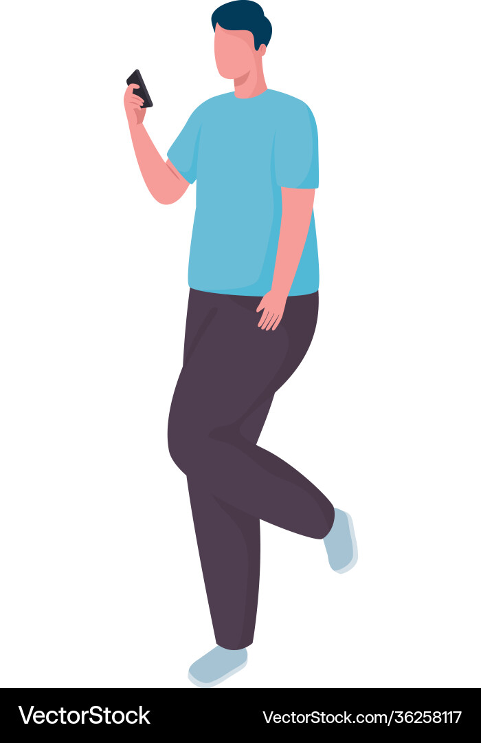 Man using smartphone standing character Man using smartphone standing character Vector Image
