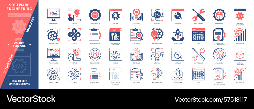 Software engineering solid outline set vector image
