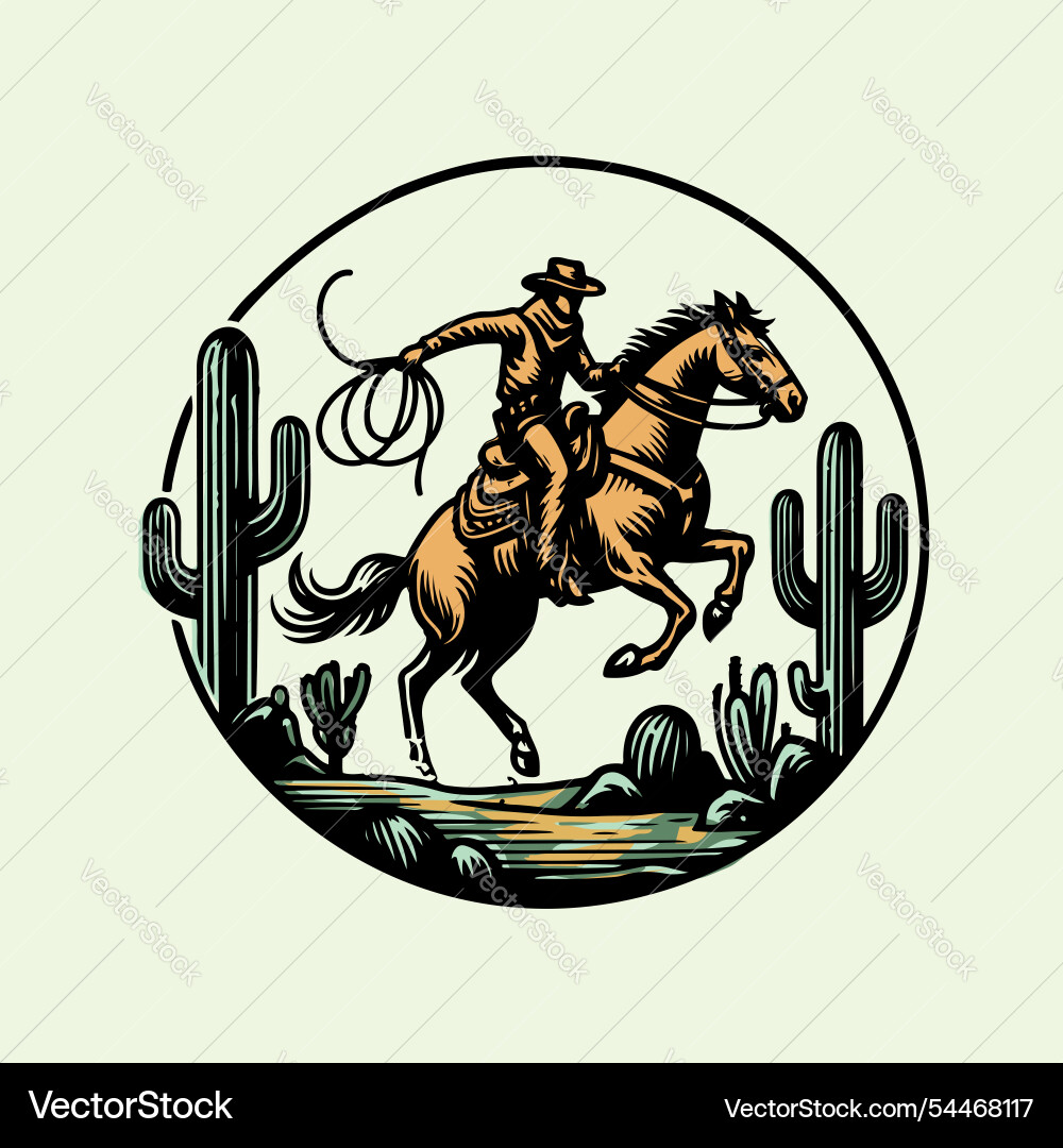 Western cowboy riding a galloping horse Royalty Free Vector