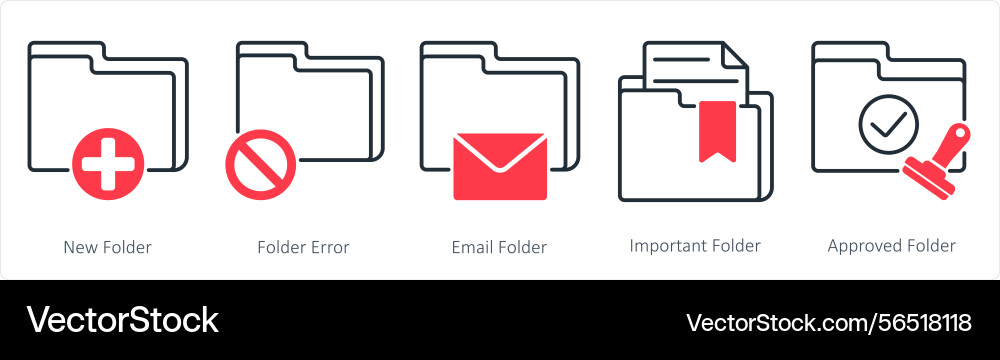 A set of 5 files icons as new folder error vector image