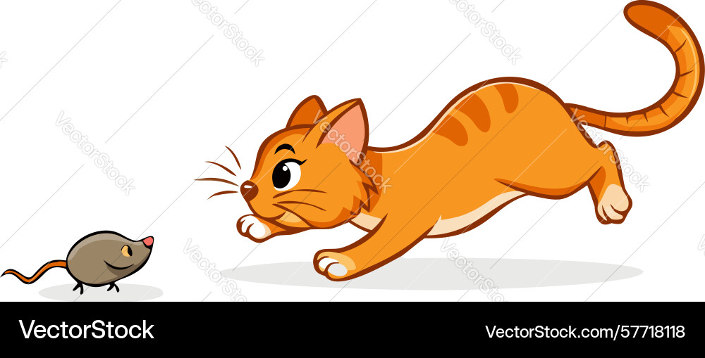 Alert orange cat chasing a small mouse design Vector Image