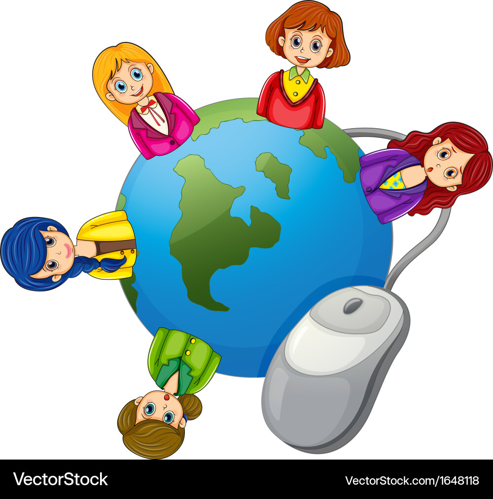 Ladies around the globe with a computer mouse Vector Image