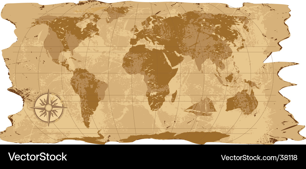 Rustic World Map - Grunge Texture Vector Image