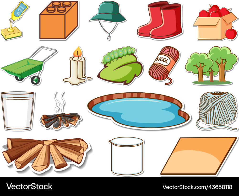 Sticker set of mixed daily objects vector image