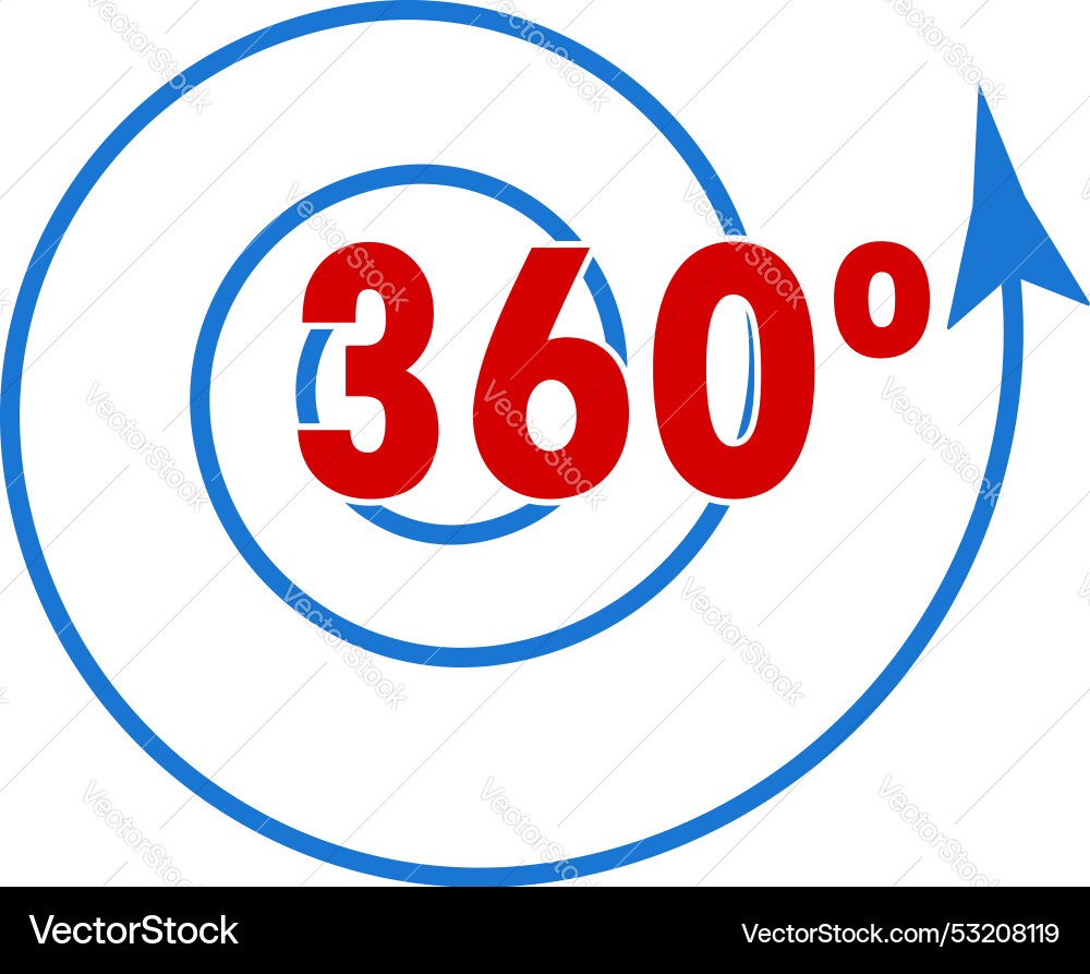 Blue arrow pointing 360 degrees rotation around Blue arrow pointing 360 degrees rotation around vector image