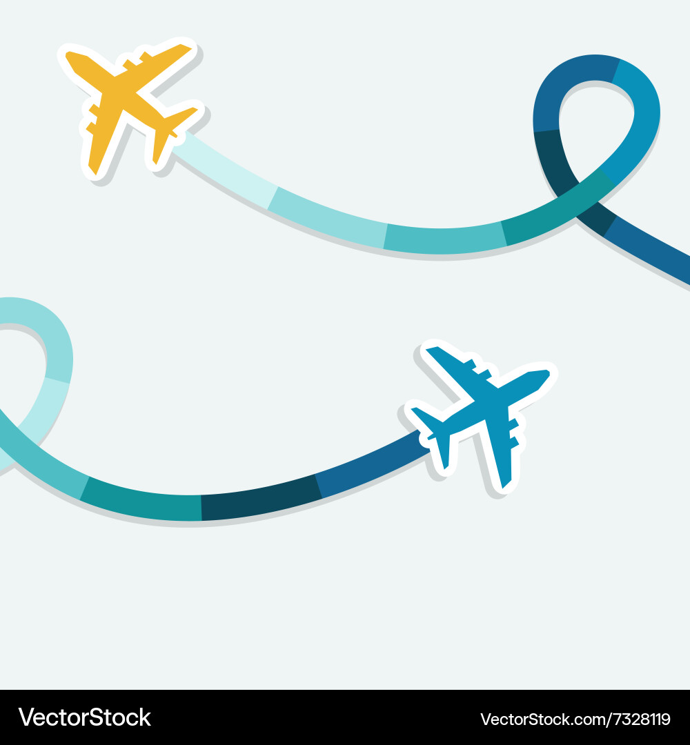 Card with two planes and colored trace of them vector image