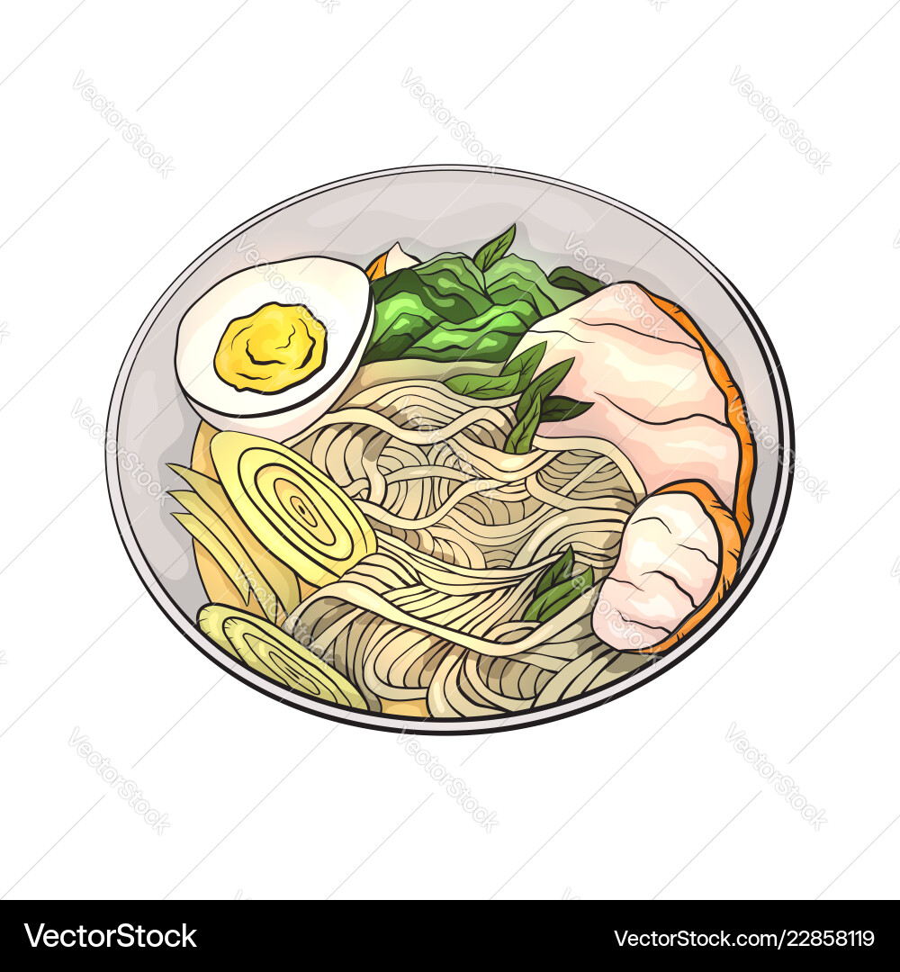 Coloring cartoon of ramen noodles Coloring cartoon of ramen noodles vector image