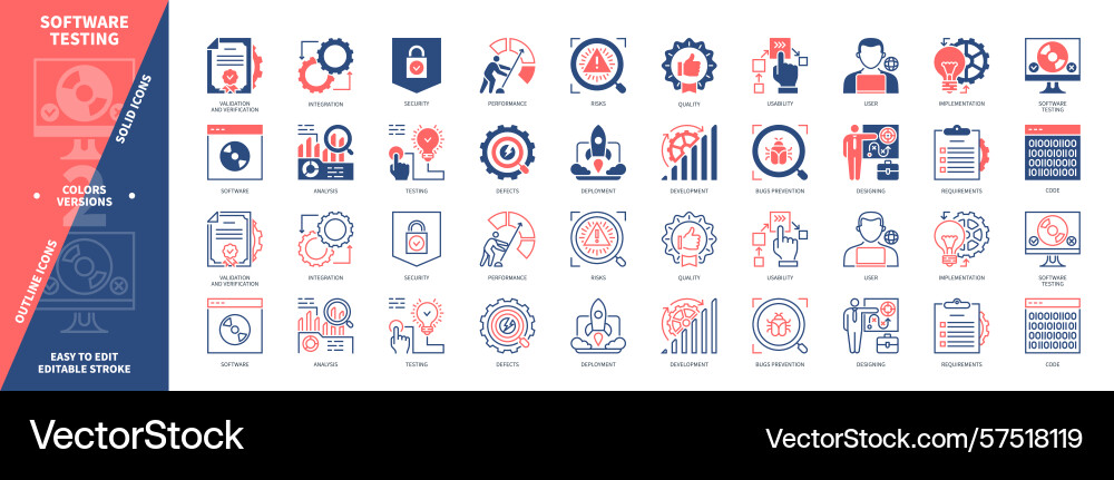 Software testing solid outline set Software testing solid outline set vector image