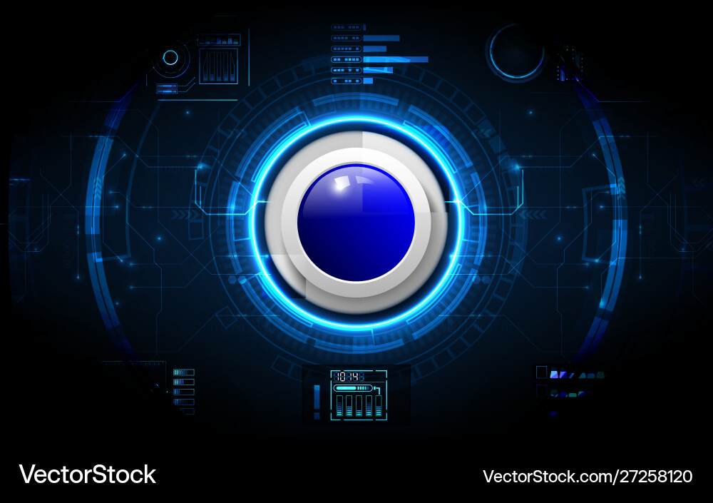 Blue Circle Button on Tech Background vector image