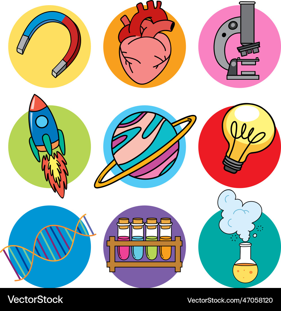 Colorful science icons set Royalty Free Vector Image