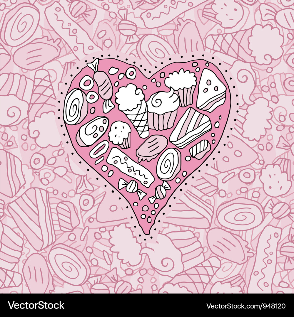 Doodle cookie heart and background Vector Image