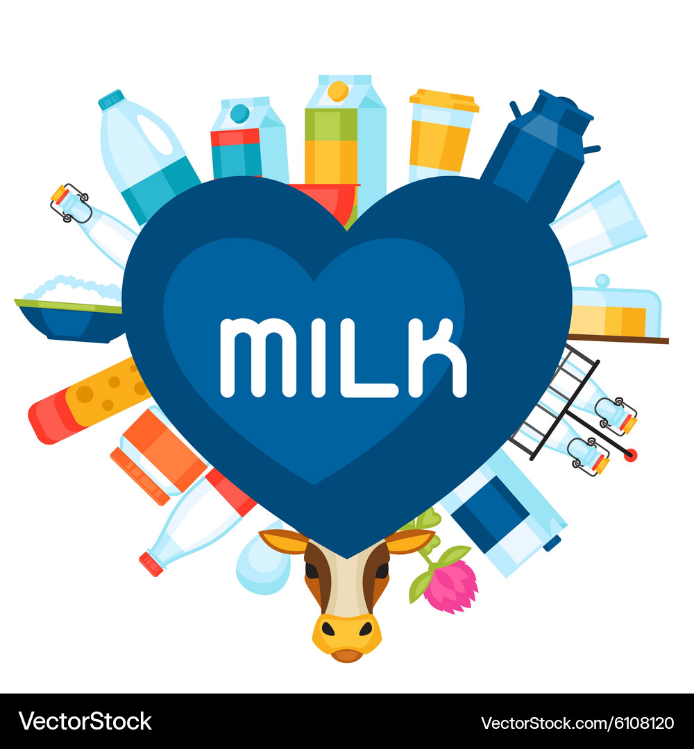 Milk background with dairy products and objects Vector Image